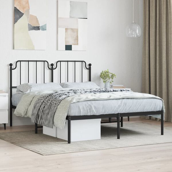vidaXL Bedframe met hoofdbord metaal zwart 140x190 cm