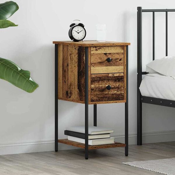 vidaXL Nachtkastje met lade Oud hout 32 x 42 x 70 cm Bewerkt hout