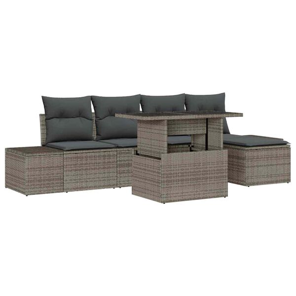 vidaXL Tuin Sofa Set met kussen met opslag 6 pcs Grijs poly rattan