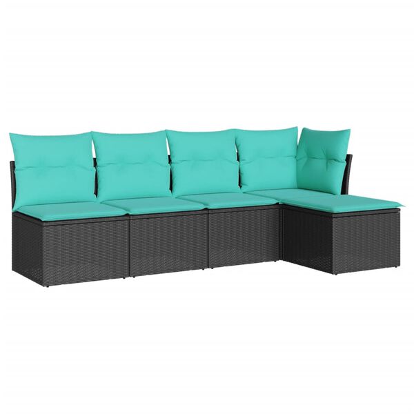 vidaXL 5-delige Loungeset met kussens poly rattan zwart