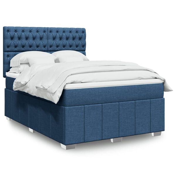 vidaXL Boxspring met matras stof blauw 140x200 cm
