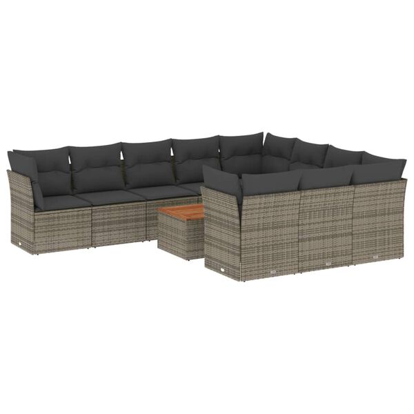 vidaXL 11-delige Loungeset met kussens poly rattan grijs