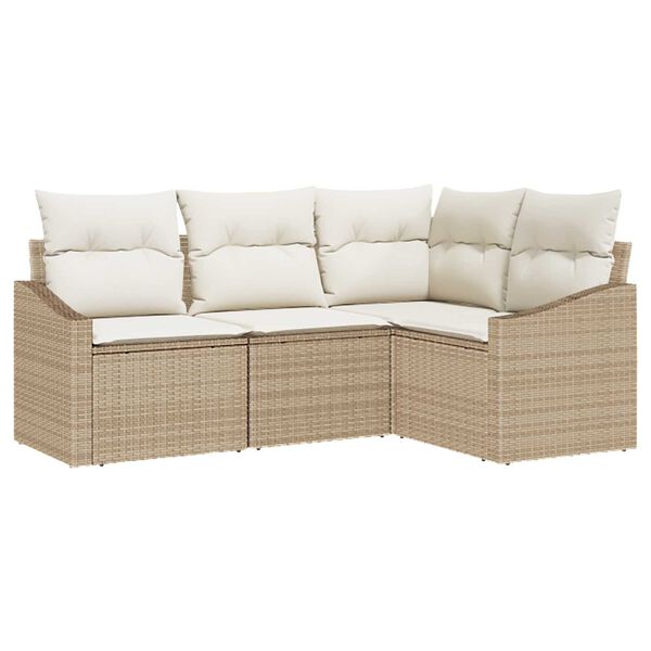 vidaXL Tuinbankenset met kussen 4 pcs Beige en Wit poly rattan
