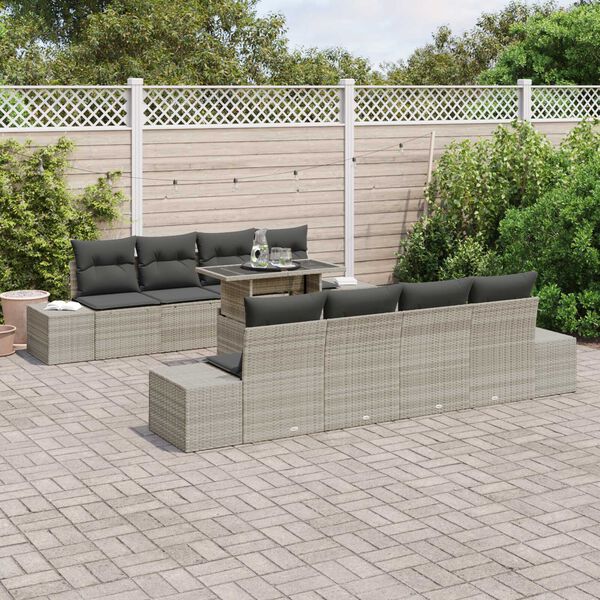 vidaXL Tuin Sofa Set met kussen 9 pcs Licht Grijs en Donker Grijs