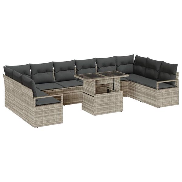 vidaXL Tuin Sofa Set met kussen 11 pcs Lichtgrijs poly rattan