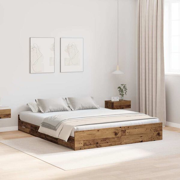 vidaXL Opbergbedframe met lade Oud Hout 140 x 190 cm Bewerkt hout