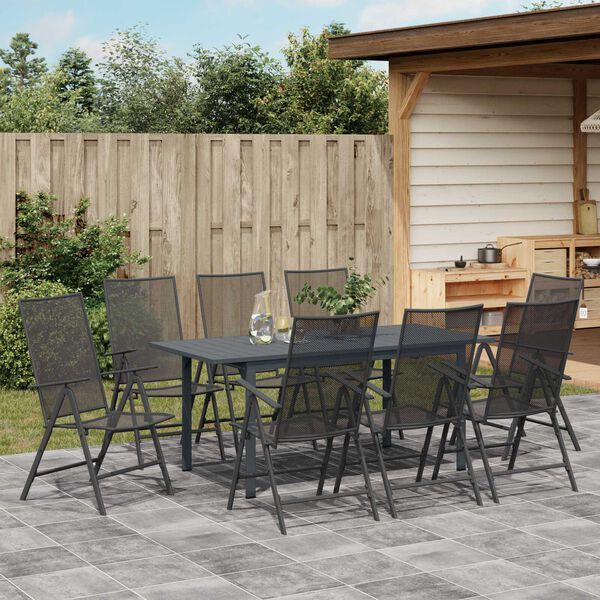 vidaXL Tuin eettafelset 9 pcs Antraciet Poedercoating staal