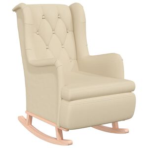 vidaXL Fauteuil met massief rubberwood schommelpoten stof cr&egrave;mekleurig