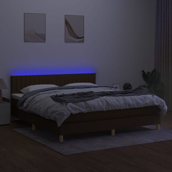 vidaXL Boxspring met matras en LED stof donkerbruin 180x200 cm