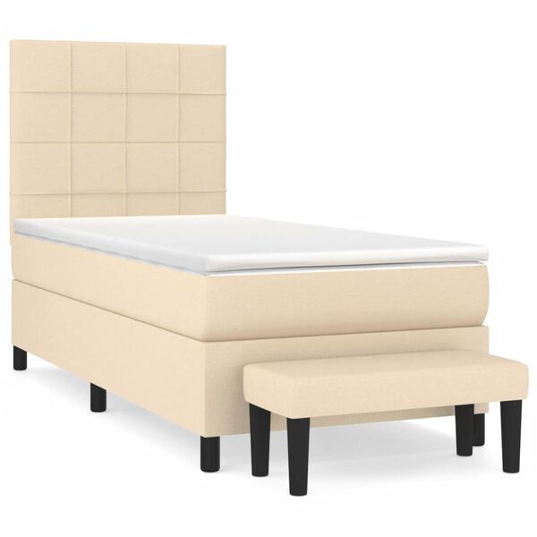 vidaXL Boxspring met matras stof cr&egrave;mekleurig 90x200 cm