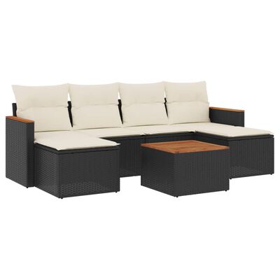 vidaXL 7-delige Loungeset met kussens poly rattan zwart