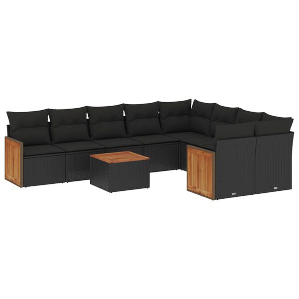 vidaXL 10-delige Loungeset met kussens poly rattan zwart