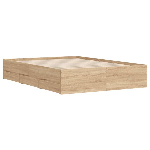 vidaXL Bedframe met lades bewerkt hout sonoma eikenkleurig 120x200 cm