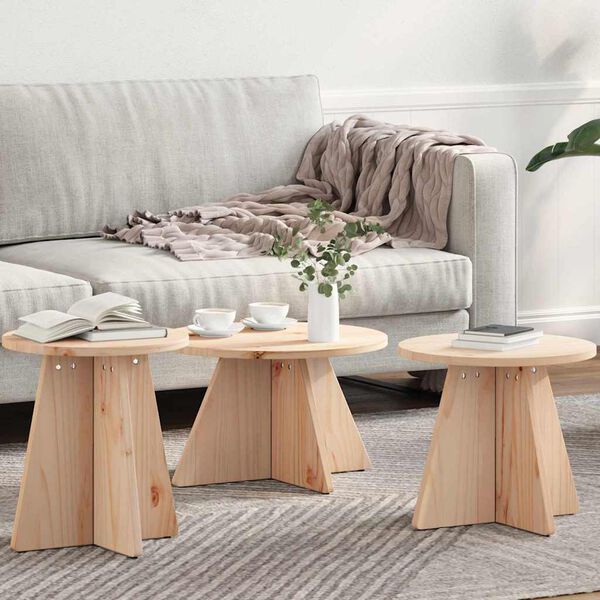 vidaXL Salontafel 3 pcs Naturel