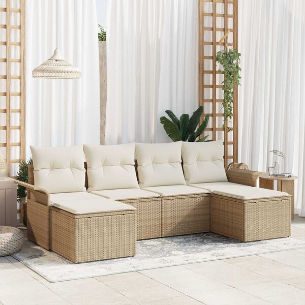 vidaXL Tuin Sofa Set met kussen 6 pcs Beige poly rattan