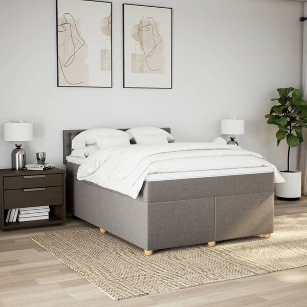 vidaXL Boxspring met matras stof taupe 140x200 cm