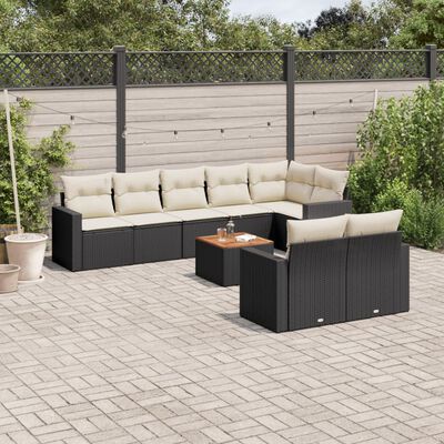 vidaXL 9-delige Loungeset met kussens poly rattan zwart