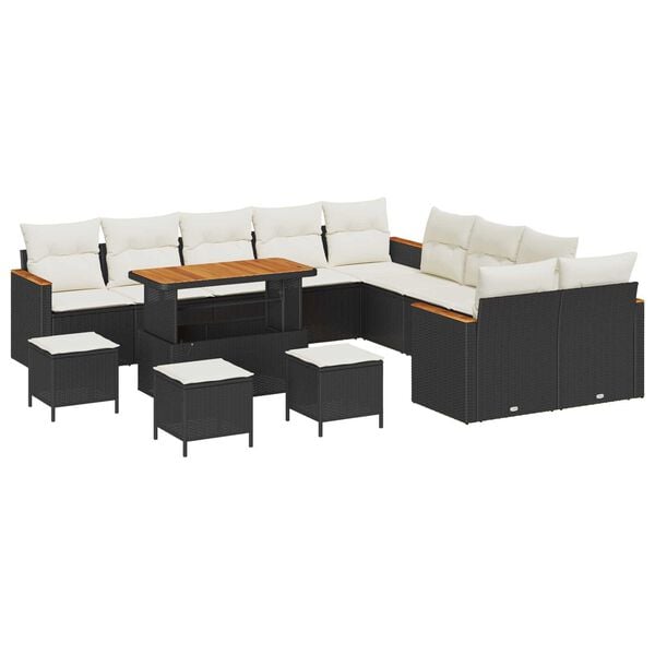 vidaXL Tuin Sofa Set met kussen Zwart Poly riet
