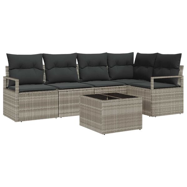 vidaXL Tuin Sofa Set met kussen met opslag 6 pcs Lichtgrijs