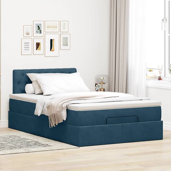 vidaXL Bed poef met matras en LED's 120x190 cm fluweel donkerblauw