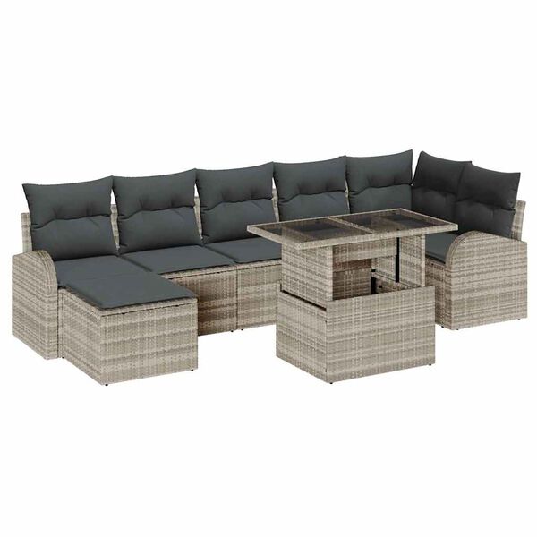 vidaXL Tuin Sofa Set met opslag 8 pcs Lichtgrijs poly rattan