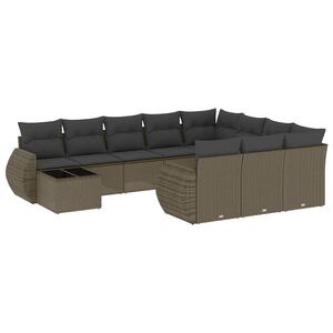 vidaXL 11-delige Loungeset met kussens poly rattan lichtgrijs