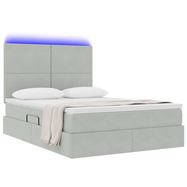 vidaXL Opbergbed met LED met matras Lichtgrijs 140 x 200 cm Fluweel