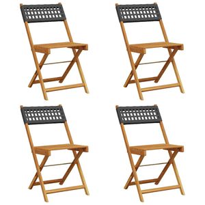 vidaXL Opklapbare stoelen, 4 stuks, zwart, van polyrotan en massief hout.
