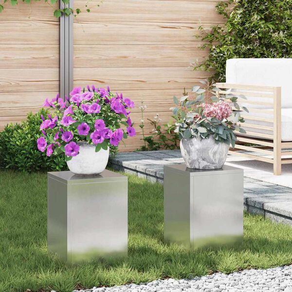 vidaXL Plantenstandaard 2 pcs Zilver 24 x 24 x 35 cm Roestvrij staal