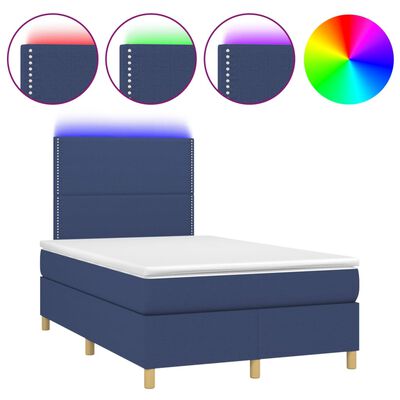 vidaXL Boxspring met matras en LED stof blauw 120x190 cm