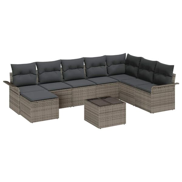 vidaXL Tuin Sofa Set met kussen 9 pcs Grijs Poly riet