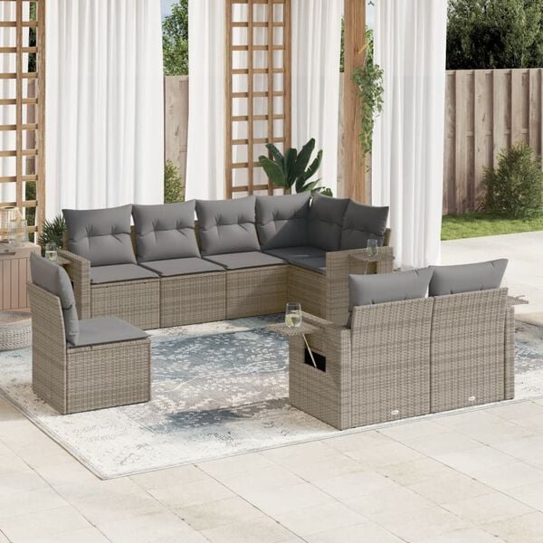 vidaXL 8-delige Loungeset met kussens poly rattan grijs