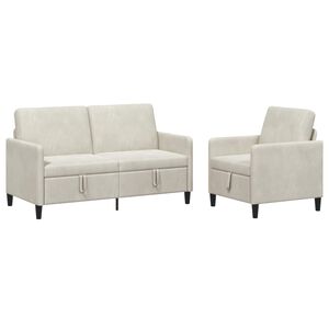 vidaXL Bankenset met opbergruimte 2 st Cr&egrave;mekleurig Polyester