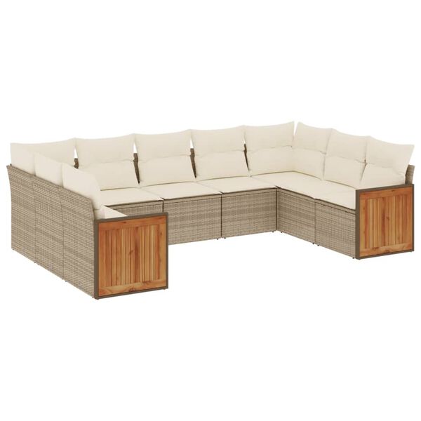 vidaXL 9-delige Loungeset met kussens poly rattan beige