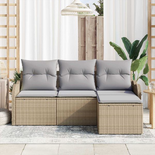 vidaXL Tuin Sofa Set met kussen met opslag 4 pcs Beige poly rattan