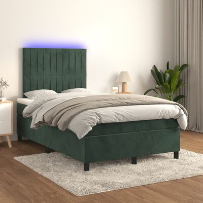 vidaXL Boxspring met matras en LED fluweel donkergroen 120x190 cm