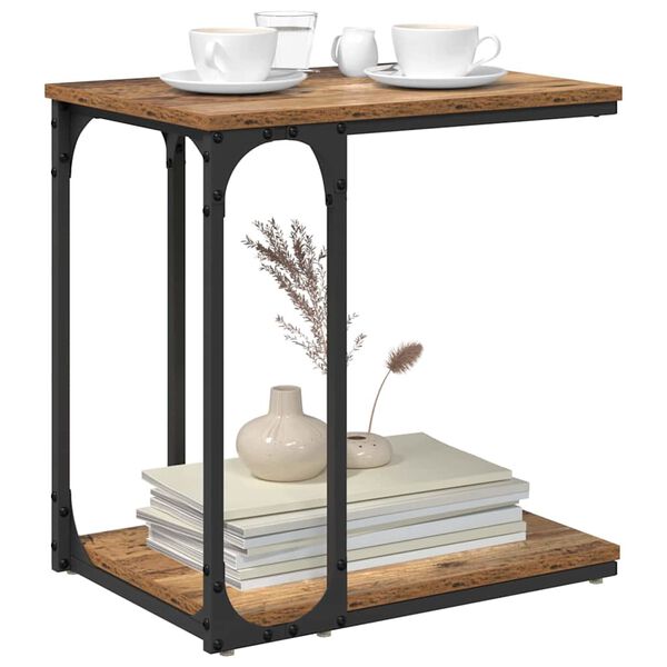 vidaXL Bijzettafel met plank Oud hout 50 x 35 x 52 cm Bewerkt hout