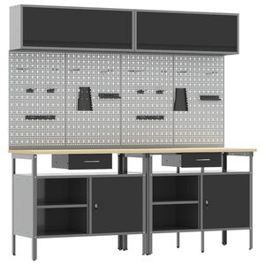 vidaXL Werkbankset met lade 8 pcs Zwart en Grijs Gepoedercoat staal