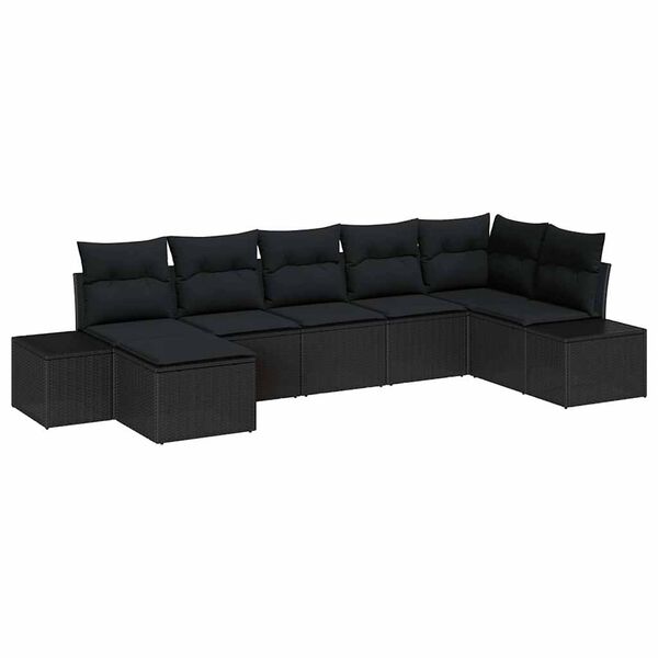 vidaXL Tuin Sofa Set met kussen met opslag 7 pcs Zwart poly rattan