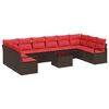 vidaXL Tuinbankenset met kussen 11 pcs Bruin en Rood poly rattan
