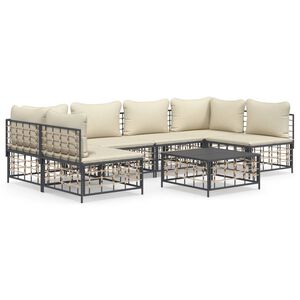 vidaXL 7-delige Loungeset met kussens poly rattan antracietkleurig