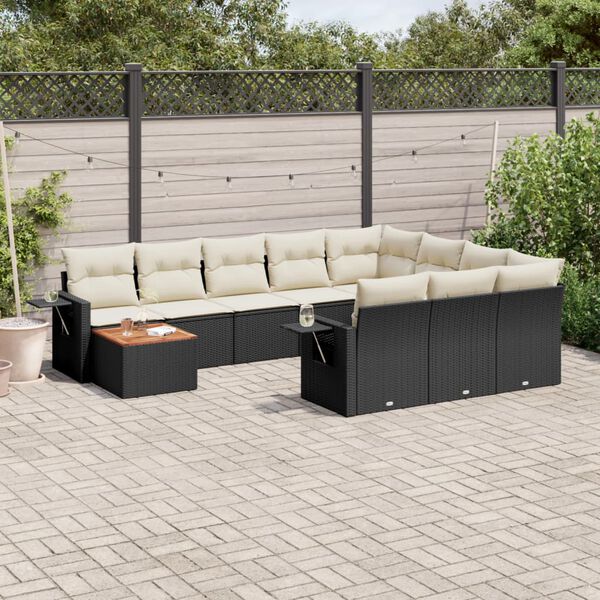 vidaXL 11-delige Loungeset met kussens poly rattan zwart