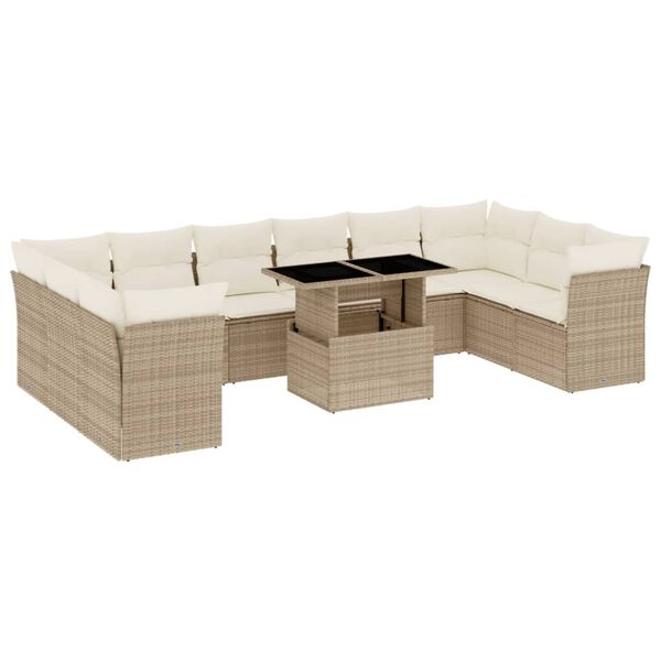 vidaXL 11-delige Tuinset met kussens poly rattan beige