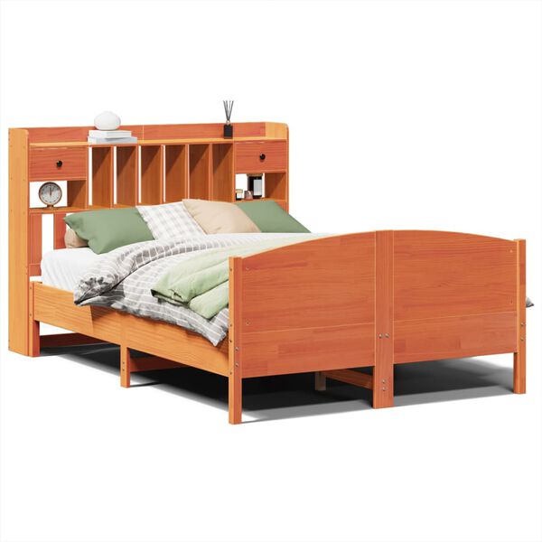 vidaXL Bed met boekenkast zonder matras grenenhout wasbruin 160x200 cm