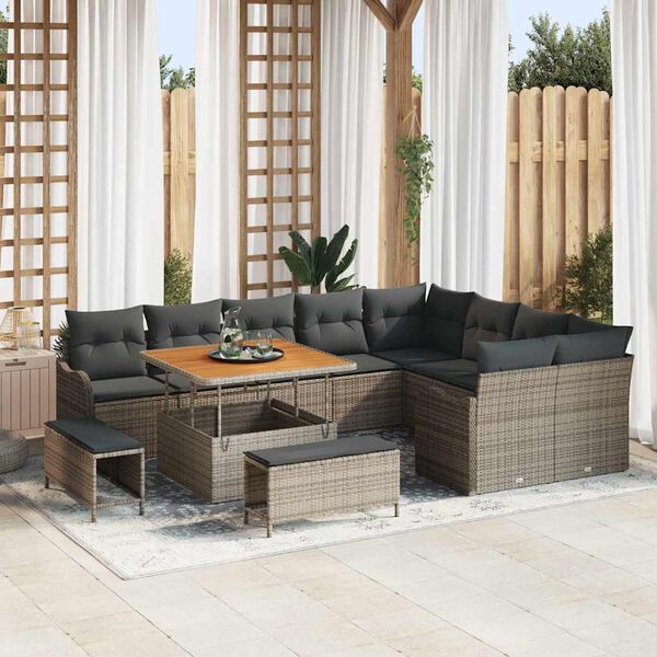 vidaXL Tuin Sofa Set met kussen met opslag met kussen 12 pcs Grijs