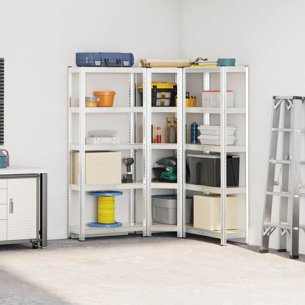 vidaXL Legbordenset 5-laags 3 st staal en bewerkt hout zilverkleurig