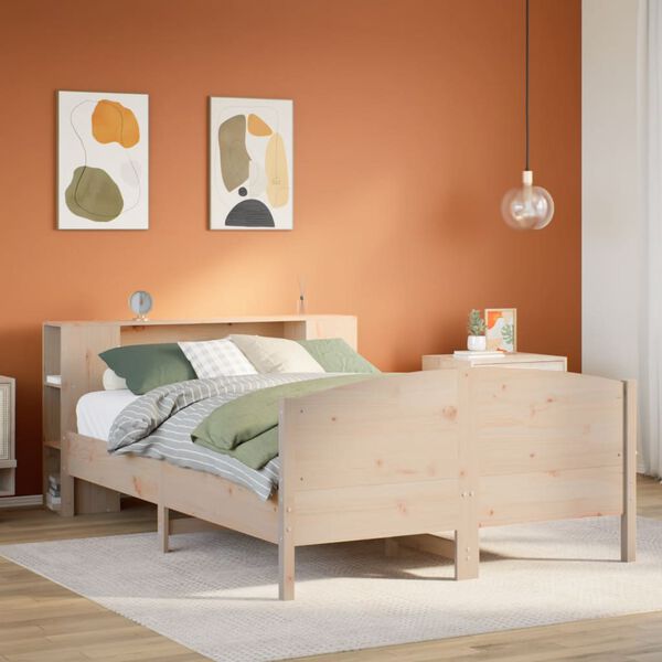 vidaXL Bed met boekenkast zonder matras massief grenenhout 160x200 cm