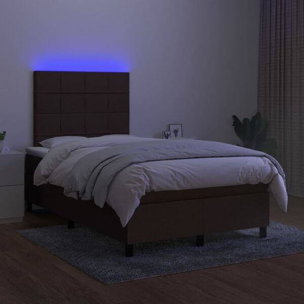 vidaXL Boxspring met matras en LED stof donkerbruin 120x190 cm