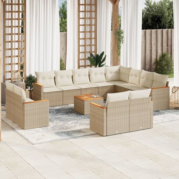 vidaXL 13-delige Loungeset met kussens poly rattan beige