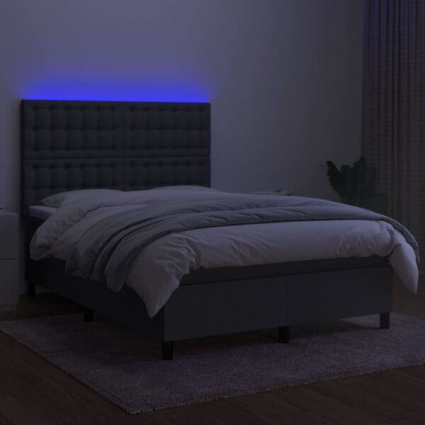 vidaXL Boxspring met matras en LED stof donkergrijs 140x200 cm